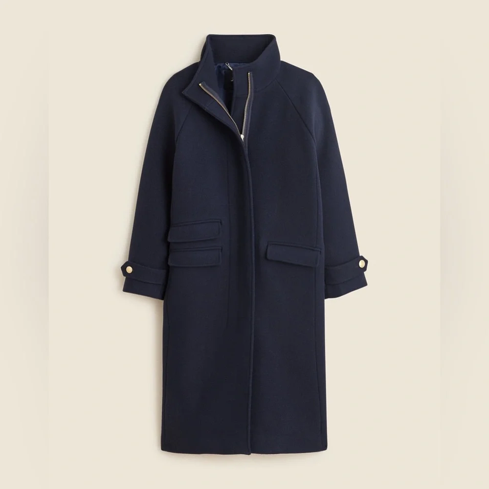 🆕 J.Crew Long Toscana Coat in NAVY Sz Petite 10 - Picture 1 of 15